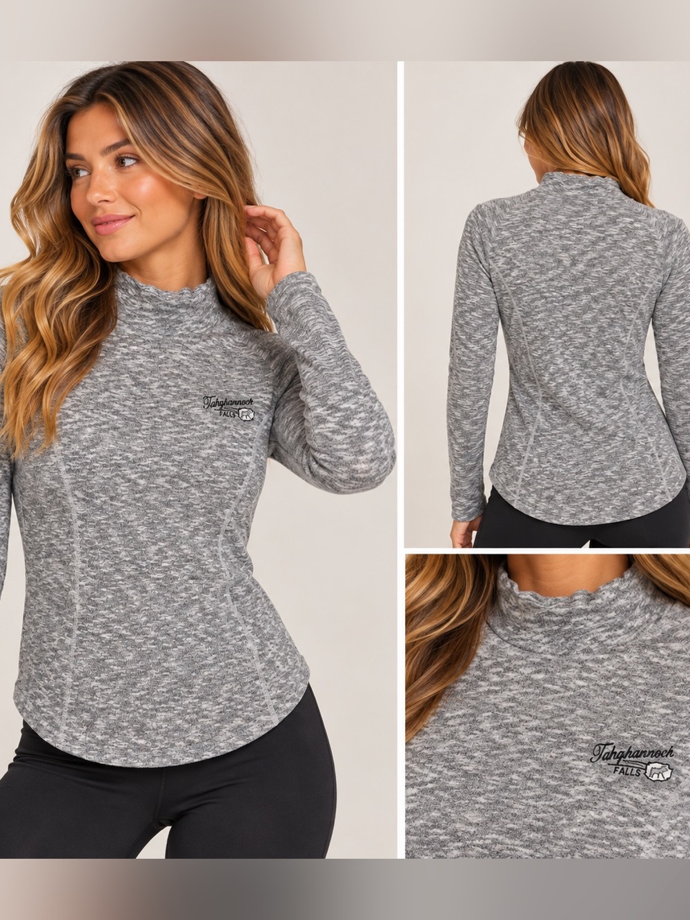Tahquamonon falls Gray Mock Neck Long Sleeve Top